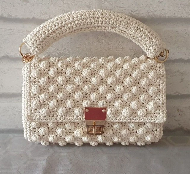 Beautiful Handmade lined Crochet Bobble Handbag with matching crochet handle