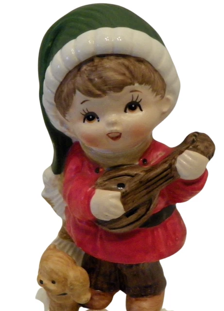 Vintage NAPCO CHRISTMAS Boy with Puppy Dog  Santa Hat Figurine 8994  5 1/4" MCM