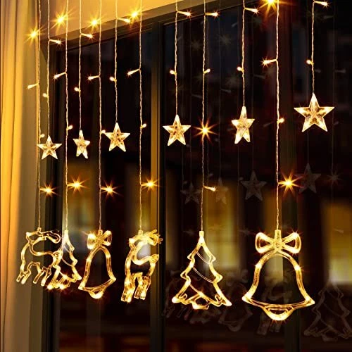 GlobaLink Rideau Lumineux Noël 138 LEDs, Guirlande Lumineuse Fenêtre Noël Étoile