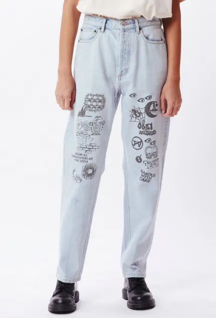 OBEY NWT Women's Sophie Light Indigo Printed Denim Pants Jeans W28