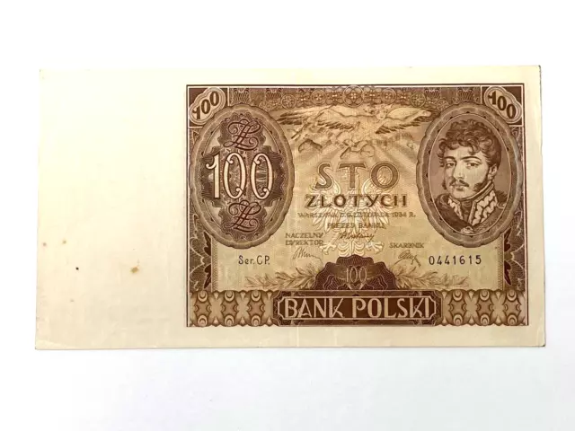 Old Banknote Of Poland 100 Zlotych 1934 Poniatowski Second Republic