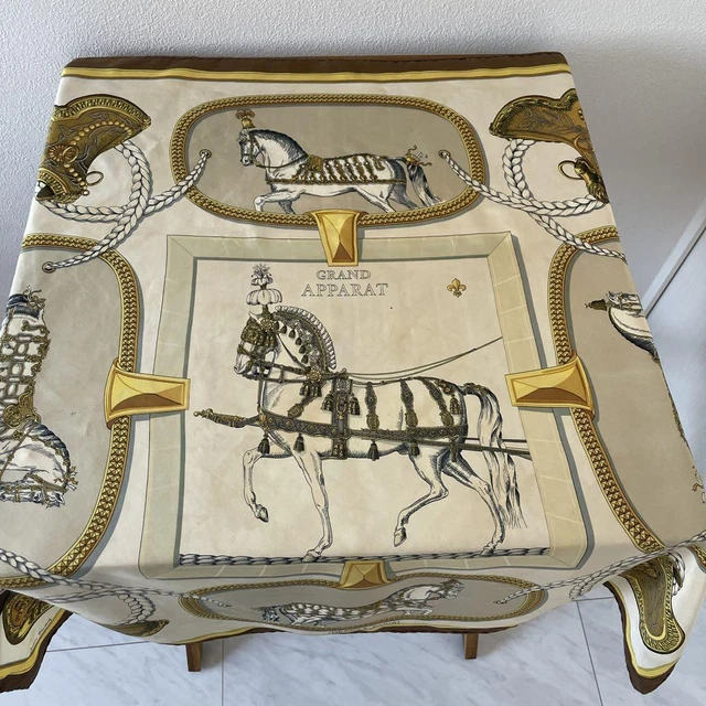 HERMES scarf Beige Horse print Carre 90