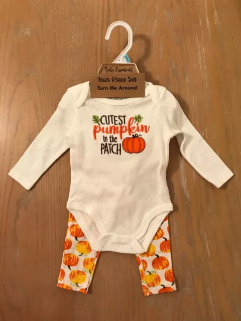 New! Baby Essentials Infant Girls "Cutest Pumpkin..." 4 Piece Set Size 6 Months