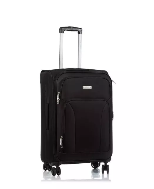 $420 New Champs Carry On Luggage 20" Soft Case Suitcase Spinner Black
