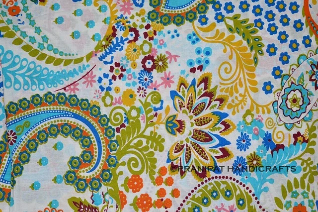 Indien Cachemire Coton Imprimé Blanc Doux de Luxe Hippie Robe Faisant Tissu Yard