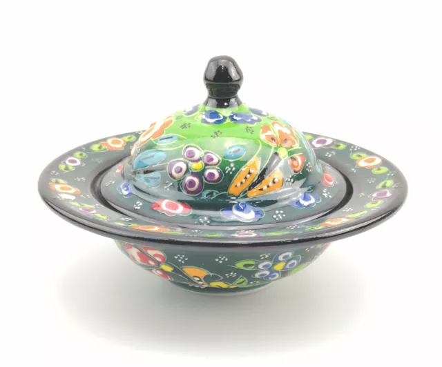 Handmade Ceramic Sugar Bowl With Lid - Hand Painted Turkish Pottery