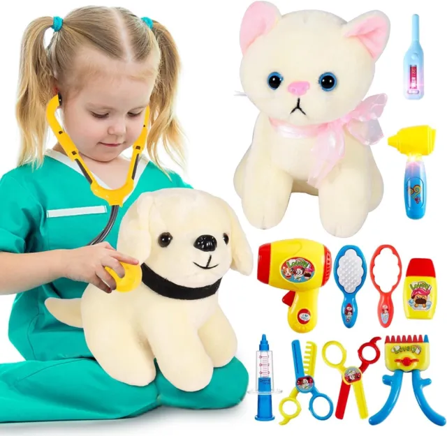 Kinder Spielset Tierarzt & Tierpflege Plüschtiere Plüsch Puppe Spielzeug Spiel