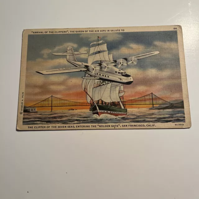 LINEN Postcard--SAN FRANCISCO--Clipper of Seven Seas--Pan American Airways China