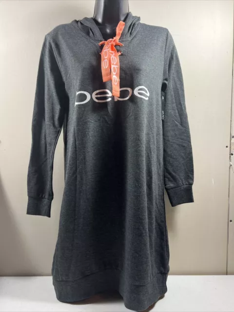 Bebe Women’s Sz M Sleepwear Hooded Long Sleeve Sweatshirt Nightgown NEW NWT