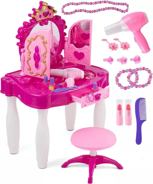 Juego de mesa de tocador para niños princesa encantadora Prextex - maquillaje rosa glamoroso...