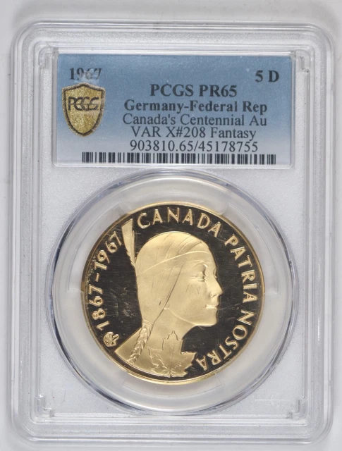 1967 Germany Federal Republic PCGS PR65 Deep Cameo Gold 5 Ducat Fantasy Canada