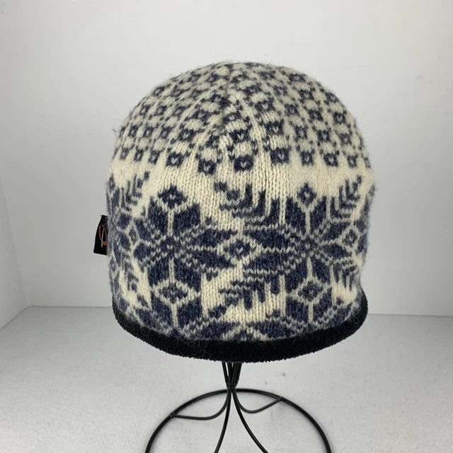 Obermeyer Men’s Fair Isle Pattern Wool Beanie One Size Blue Ivory White