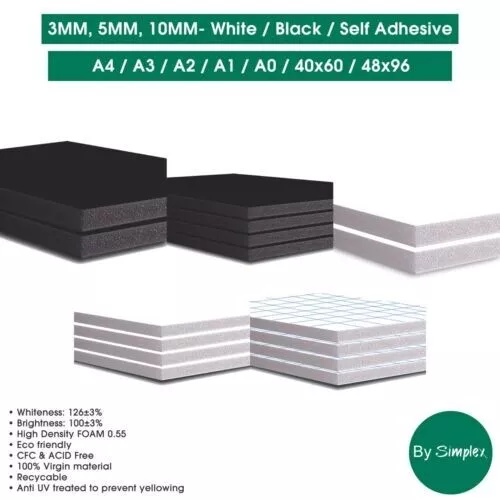 Simplex  A1  A2  A3  A4  A5   Foam Board - White & BLACK (Pack of 10) 5mm thick