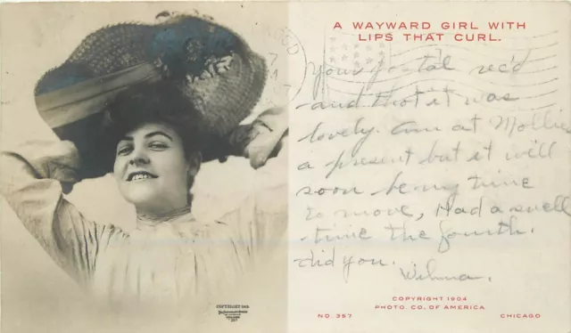 Postcard RPPC Illinois Chicago 1907 Big Hat Wayward Girl lips that Curl 23-5706