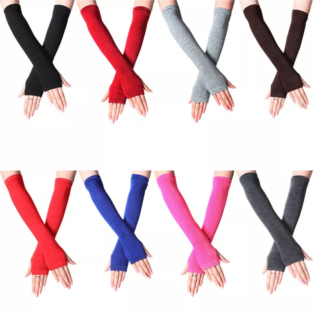 Guanti Gomiti Moda Donna Ragazze A Righe Scaldavivande Lavorati a Maglia Lunghi Senza Dita G-H7