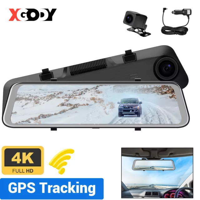 XGODY 12" 4K Dash Cam Car DVR UHD Rearview Mirror GPS WiFi Touch Video Recorder