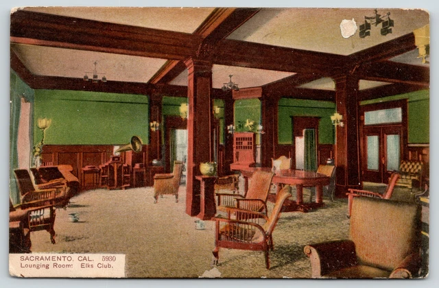 Sacramento CA~BPOE Elks Club Lounging Room~Edison Victrola Phonograph~1908 PCK