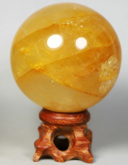 NATURAL Yellow PHANTOM MULTI-INCLUSIONS Rainbow CRYSTAL Polishing Sphere Ball
