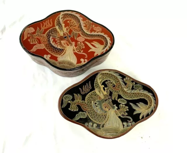 Vintage Chinese Hand Painted Dragon Lacquer Box