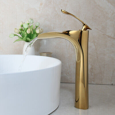 Gold Bathroom Vessel Basin Sink Single Handle/Hole Faucet Mixer Deck Mounted Tap