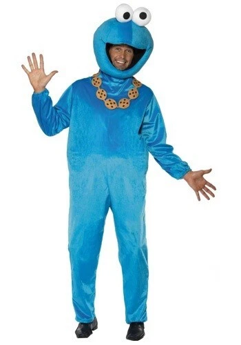 ADULT SESAME STREET Plush Cookie Monster Blue Jumpsuit Costume SIZE ST 
