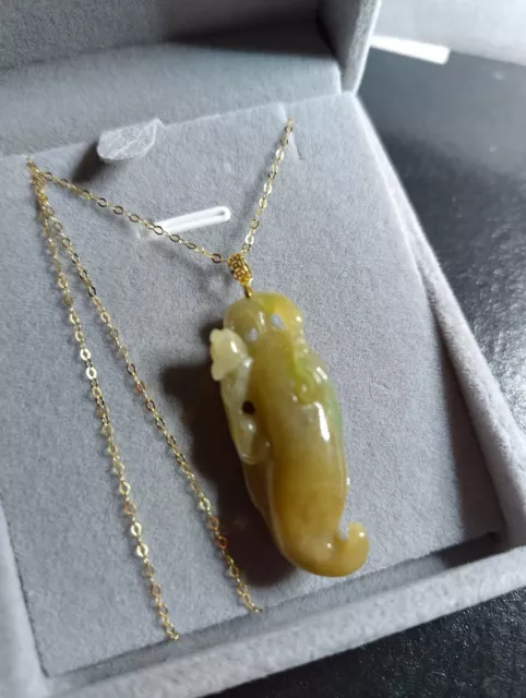 Certified Grade A natural Jadeite jade Mouse Melon 18k gold  pendant necklace