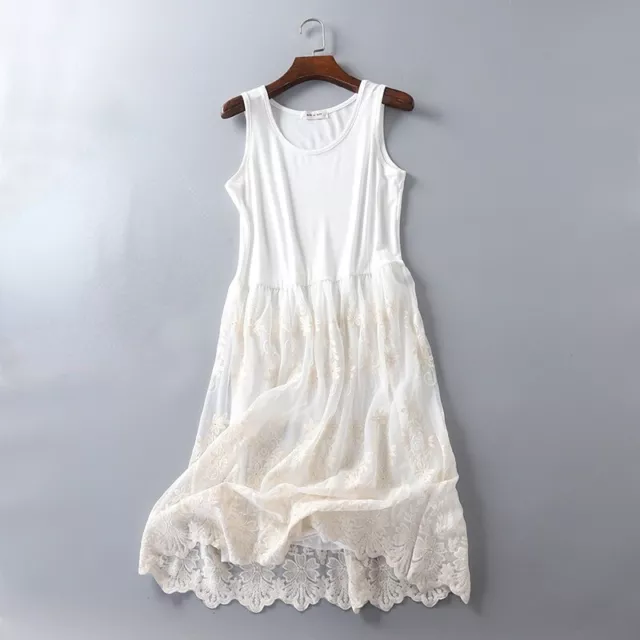 Femme Robe Extension Long Débardeur Dentelle Florale Bord Maille Layer