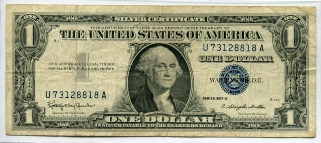 1957-B One Dollar Blue Seal Note Silver Certificate - U.S. $1 Bill