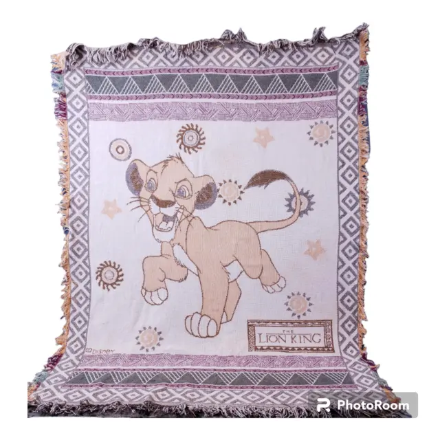 Vintage Disney Beacon The Lion King Simba Tapestry Throw Blanket 59"x45” Rare