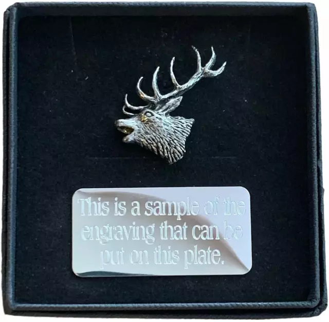 Regalo Personalizado Caja & Hecho a Mano Rojo Cabeza de Ciervo (A53) Peltre Pin