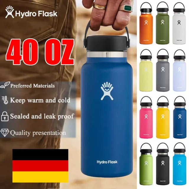 Hydro Flask 40oz/946ml Water Bottle Wide Mouth Vacuum Insulated Straws Lid NEW
