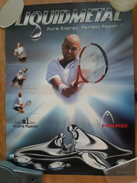 VINTAGE ANDRE AGASSI Tennis Poster - 18" x 24" Head Liquidmetal ...