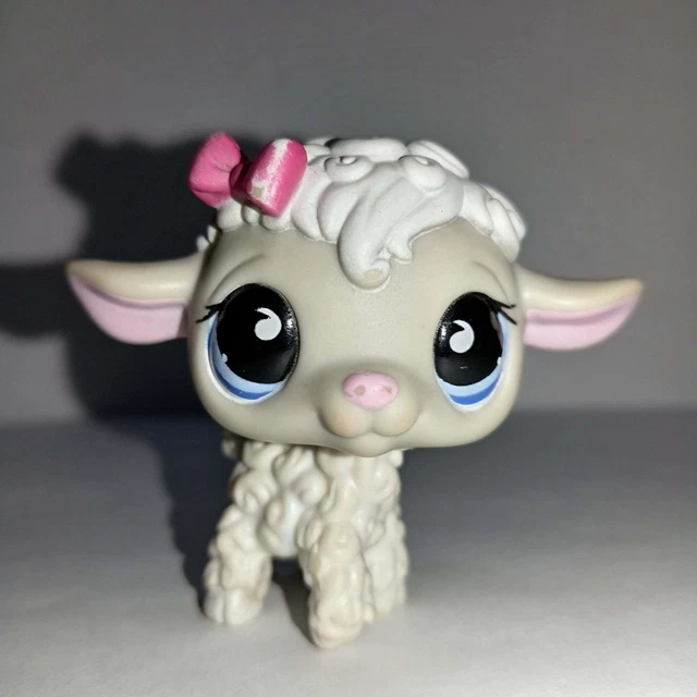 Figurine Littlest Pet Shop (LPS) #186 - Agneau Crème Avec Noeud Rose - Occasion