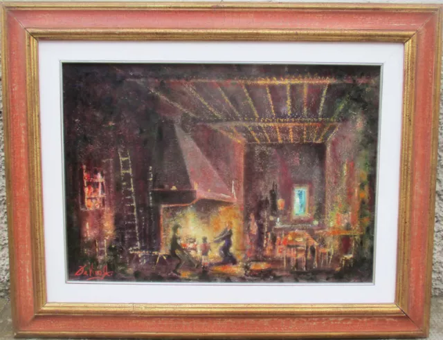 Antonio De Vivo - Interno Rustico - Vecchio, Grande Quadro Dipinto Olio Su Tela