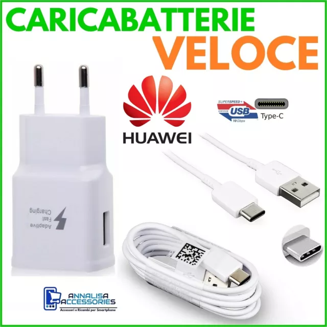 Caricabatterie Veloce Fast Charger X Huawei P30 Lite Presa Usb Cavo Tipo Type C