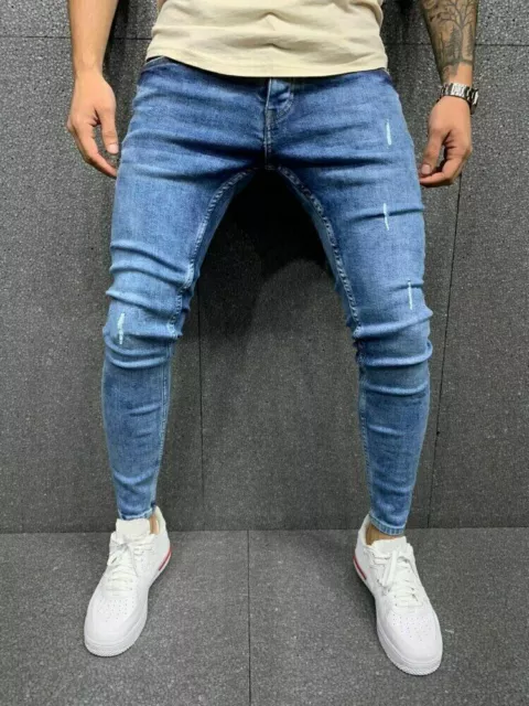 Pantalones Vaqueros Rasgados Para Hombre Jeans Ajustados Largos Skinny Moda  Lujo