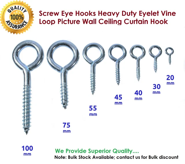 SCREW EYE HOOKS Heavy Duty Eyelet Vine Loop Picture Wall Ceiling