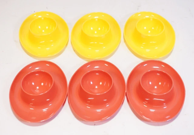 6er Set Vintage 1970er Anni Panton Progettazione Portauovo Plastica Giallo Rosso
