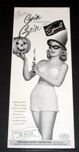 1950 Old Magazine Print Ad, Industrial Rayon, Nice Halloween, Pretty Girl Art!