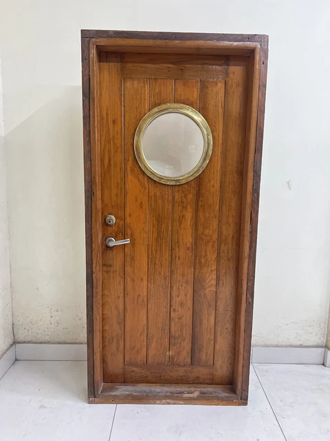 Vintage Old Nautical Reclaimed Refurbished Wooden Long Door Porthole Window