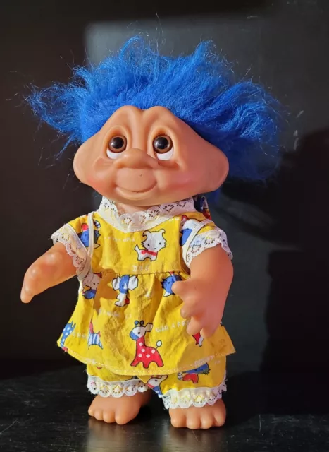 Original Dam Troll 1990 blaue Haare mit Kleidung 25 cm 90er 80er Jahre Vintage