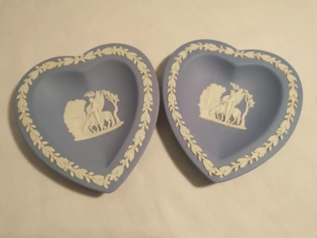 Set of 2 Wedgwood Heart Shaped Dish Pegassus Classical Figure Light Blue England