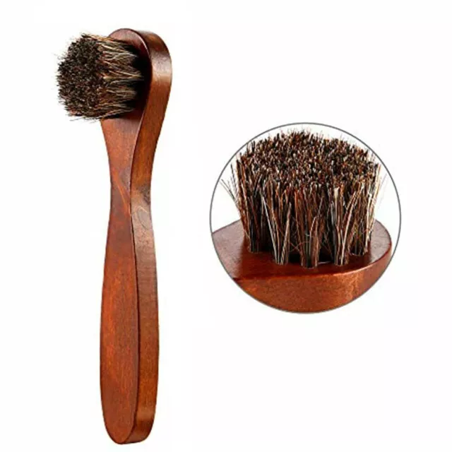 2x Horse Hair Brush Shoe Applicator Wood Handle Polish Shine Cleaning Dauber 3