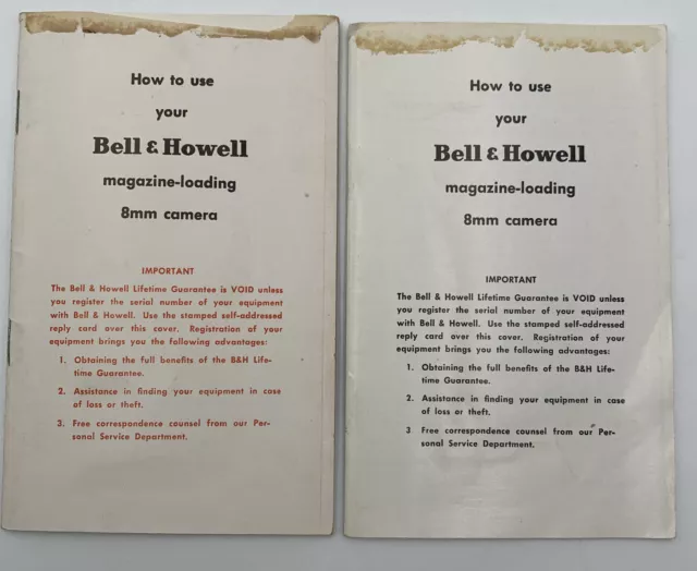 Bell & Howell Movie Camera Instruction Manual 172 A B C Owners Guide 8mm Lot/2