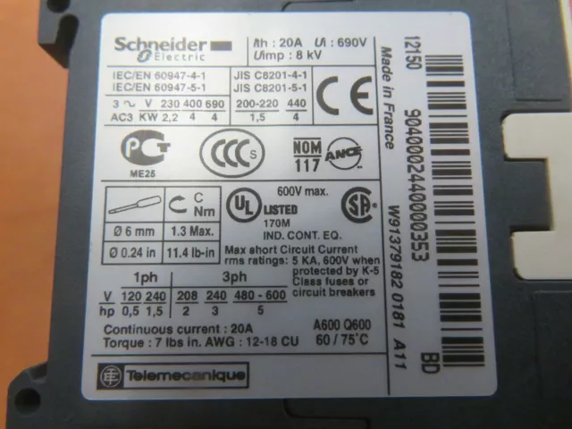 Contacteur Schneider Electric LP1K09004BD 4 pôles , 4 N/O, 20 A, 24 V   5/01/22 3