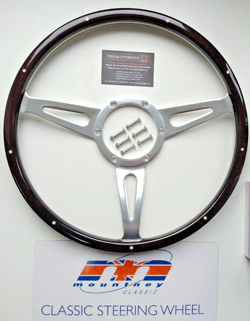 LAND ROVER SERIES 3, Steering Wheel Dark Wood Riveted, Polished Spokes ...
