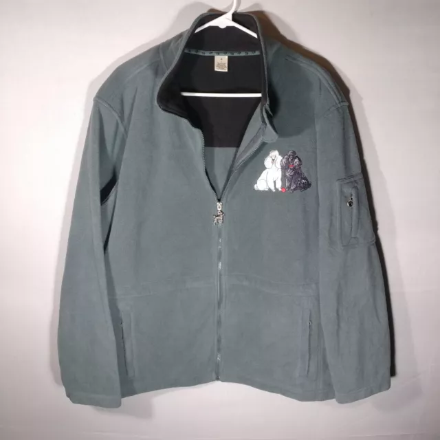 Womans XL Gray Poodle Embroidered Print Fleece Jacket