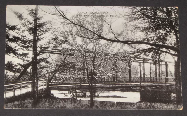Michigan Plainwell Iron Bridge Kalamazoo River Mich 1914 Vintage Rppc Postcard