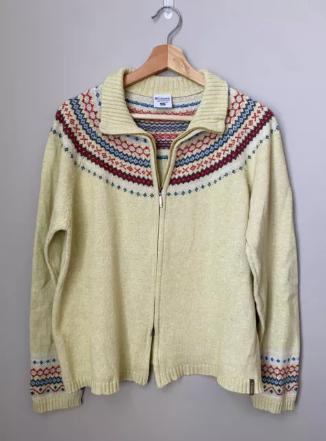 Vintage Columbia Womens Serendipity Fairisle Full-Zip Sweater in Yellow Size: XL