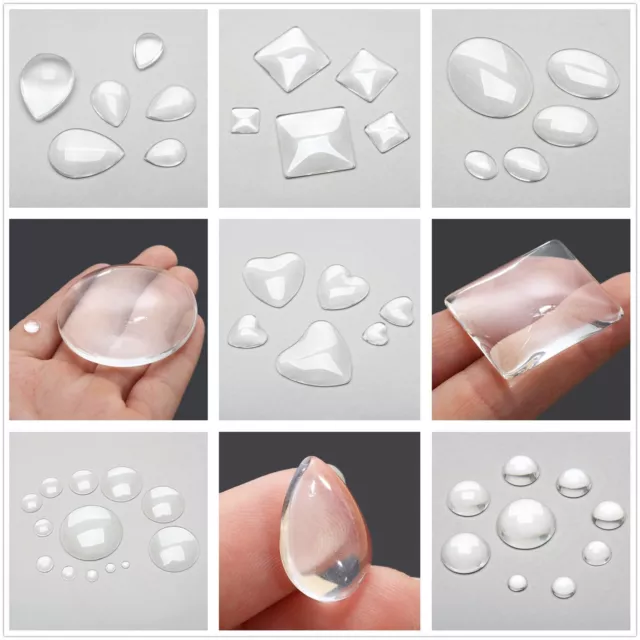 Multi-Shape Flat Back Glass Cabochon Beads Jewellery Making Scrapbooking Clear